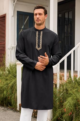 Runcati Mens Kaftan Thobe Button Down Casual Henley Shirts - Breathable Cotton Linen Robe for Summer Travel
| Runcati M