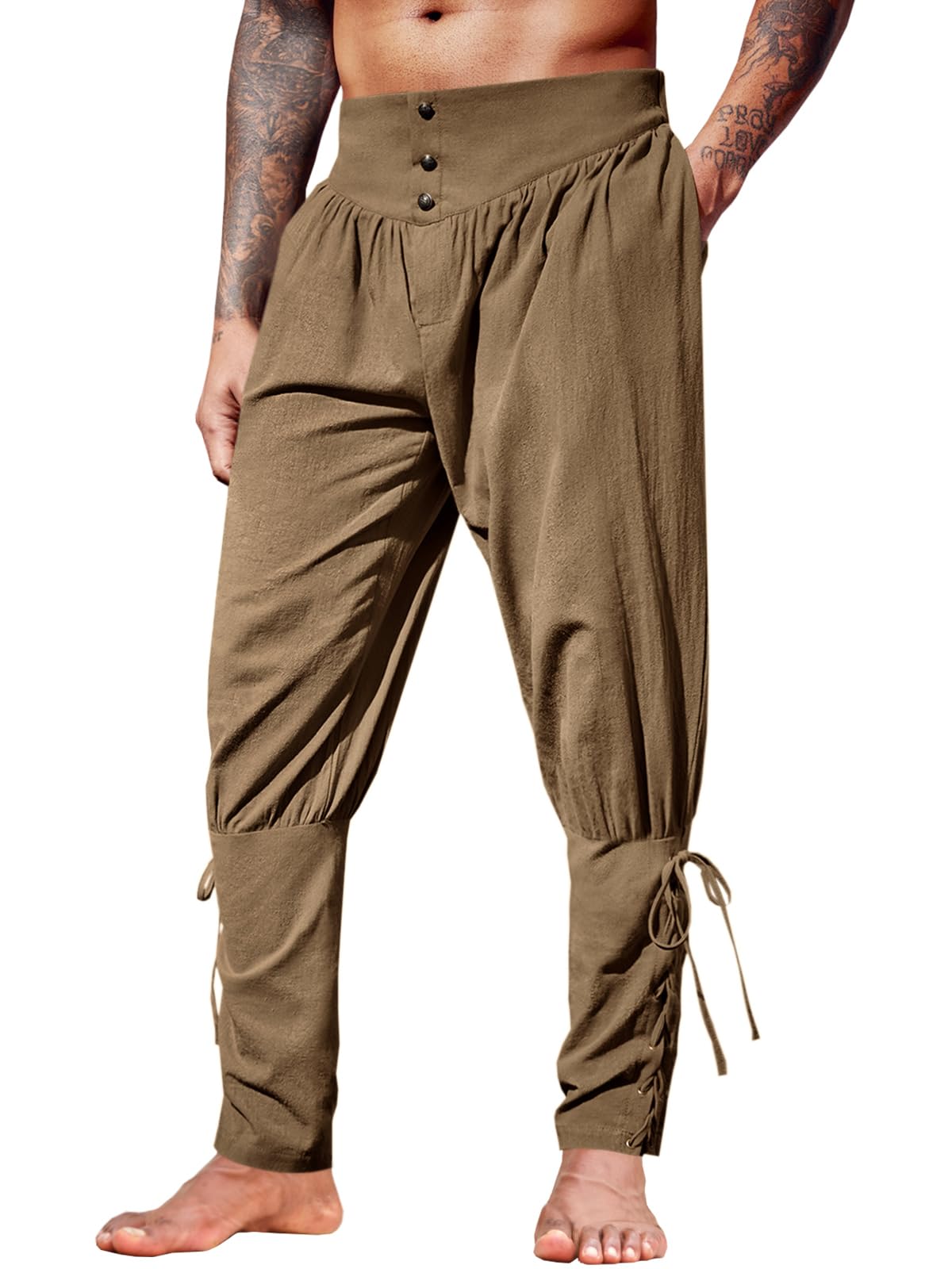  Runcati Mens Medieval Ankle Pants Renaissance Lace Up Tapered Halloween Costume Trousers - Comfortable and Authentic Li