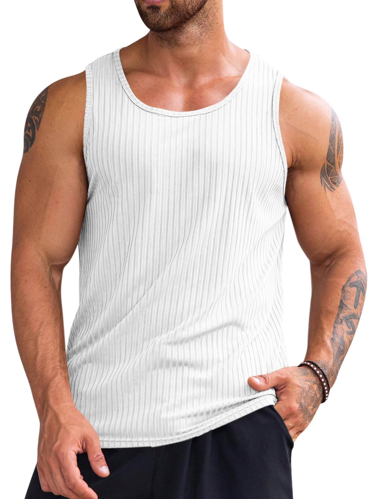 Runcati Men's Ribbed Tank Tops 2 Pack Knit Sleeveless Workout Shirt for Fitness Gym Muscles